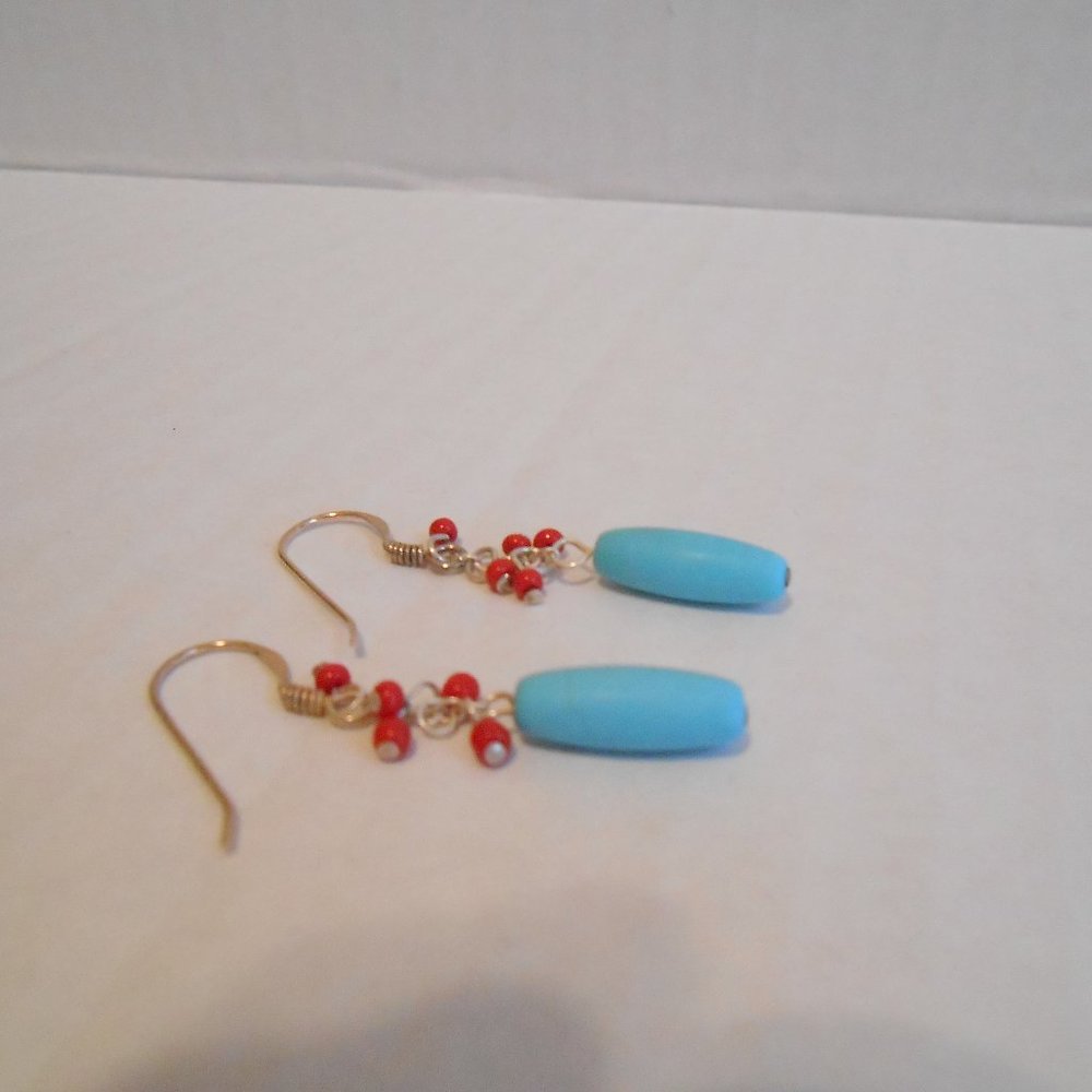 Turquoise & Coral Bead Earrings